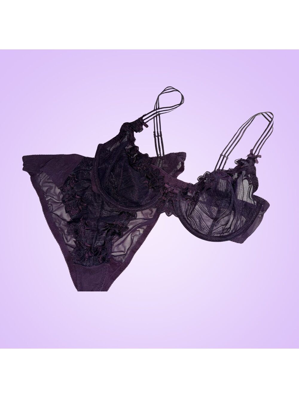 Fabiani Purple Floral Lace Underwire Bra 80D 36D Matching Panty Lingerie Set